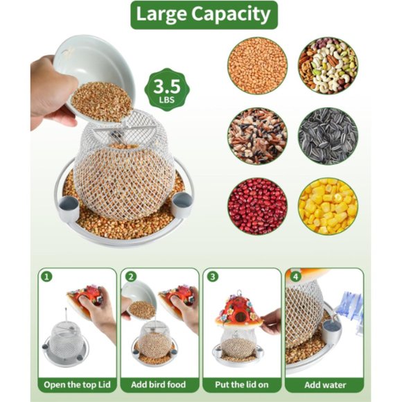 Large Solar Cell/ Metal Mesh/ Mushroom-Shaped Rasin Bird Feeder for Outdoors - Picture 4 of 12